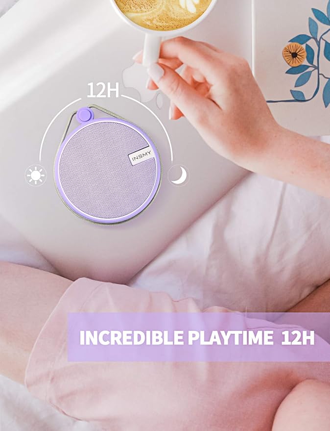 INSMY C12 IPX7 Waterproof Shower Bluetooth Speaker, Portable Small Speaker, Speakers Bluetooth Wireless Loud Clear Sound Support TF Card Suction Cup for Kayak Canoe Beach Gift (Purple)-CubbioJoy
