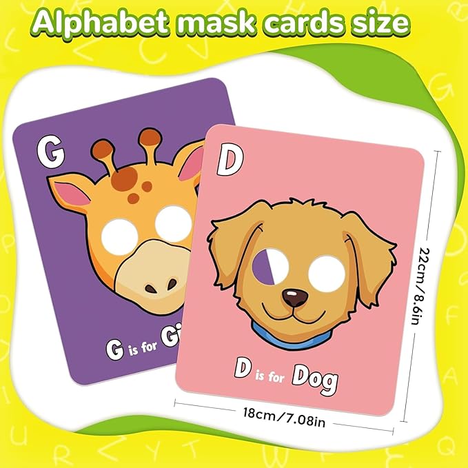 26 PCS Alphabet ABC Flash Cards with Animal Masks, Colorful Alphabet Mask Cards, Giant Letter ABC Animal Faces Flash Learning Flashcards, Interactive Education Games, Learn Letters-CubbioJoy