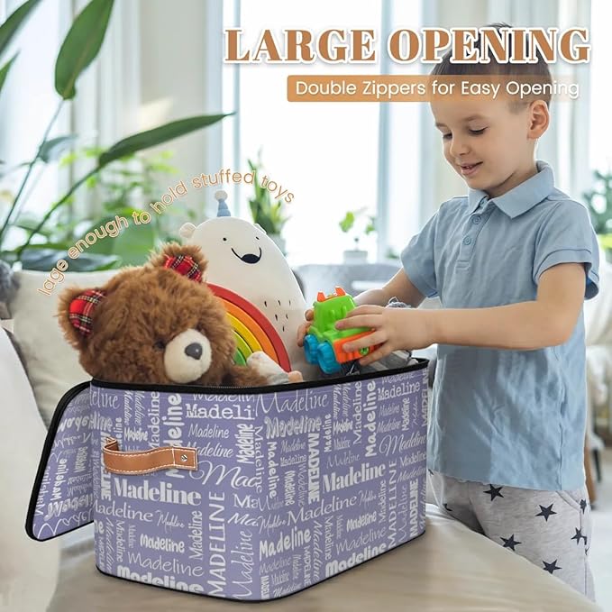 Custom Storage Basket with Name, Personalized Storage Bins with Zipper Lid, Foldable Fabric Storage Box Large capacity with Handle Haze Purple-CubbioJoy