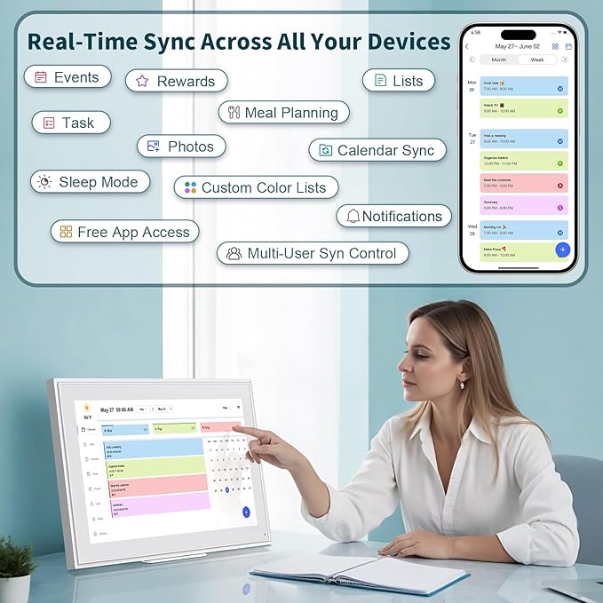 Digital Calendar, 15.6 Inch Wall Planner Digital Calendar & Chore Chart, IPS HD Touchscreen Interactive Display for Family Schedules, 2025 Calendar Share Photos/Schedules Instantly-CubbioJoy