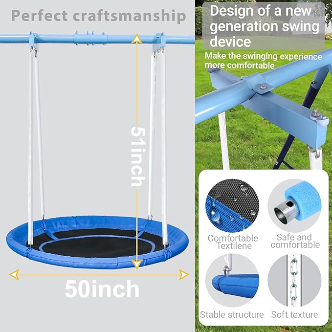 50-Inch Saucer Swing for Kids & Adults - Heavy-Duty 600 lbs Capacity, Indoor & Outdoor Use, Easy Assembly, for Outdoor Fun & Autism Relaxation-CubbioJoy