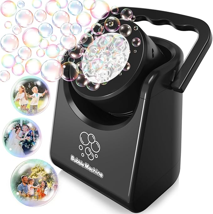 Bubble Machine Automatic Bubble Blower for Kids Batteries Operated Portable Bubble Maker Electric Bubble Machine Adjust Angle by 90° Indoor Outdoor Toy for Birthday Party Wedding (Portable Black)-CubbioJoy