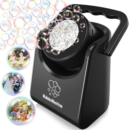 Bubble Machine Automatic Bubble Blower for Kids Batteries Operated Portable Bubble Maker Electric Bubble Machine Adjust Angle by 90° Indoor Outdoor Toy for Birthday Party Wedding (Portable Black)-CubbioJoy