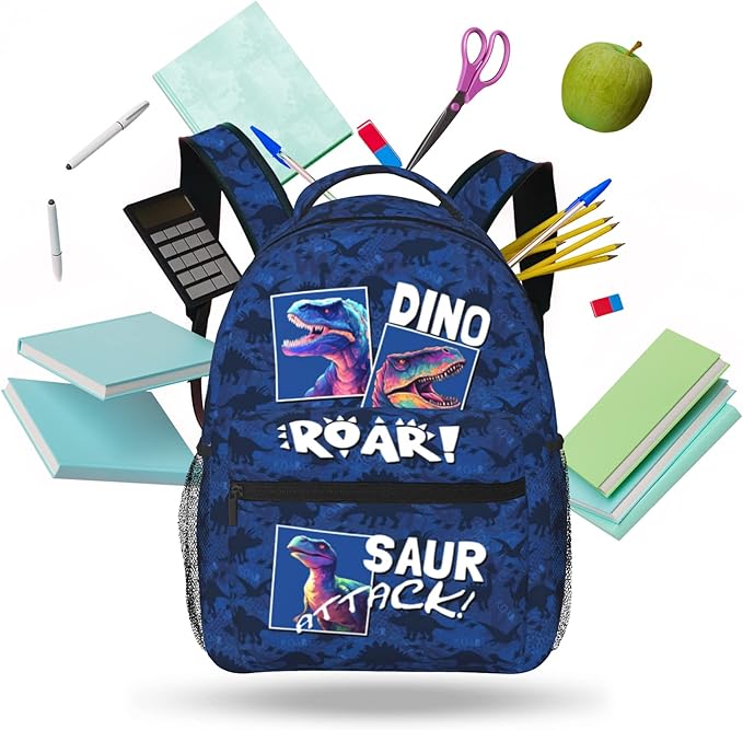 Dinosaur Backpack for Kids Boys Girls, ROAR! DINO SAUR ATTACK! Cartoon Dinosaur Pattern School Bag, Lightweight Ergonomic Durable Bookbag for Age 5-12, Ideal for School Outdoor Travel Daypack-CubbioJoy