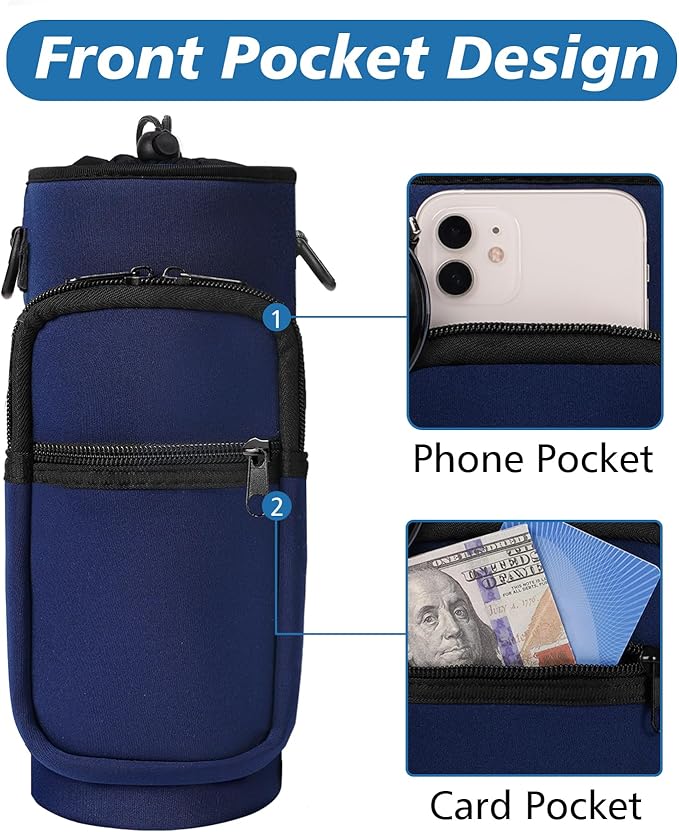 32 40 oz Water Bottle Carrier with Strap, Neoprene Water Bottle Sleeve Bag with 2 Pockets Insulated Flask Sling Holder for Walking Hiking Gym-CubbioJoy