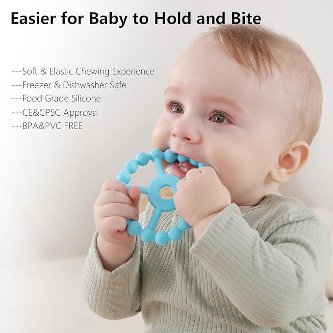 3 Pack Ring Teether Baby Infant Toys, Silicone Teething Ring Toys for Babies 0-6 Months, Seposeve Baby Teethers 6-12 Months 12-24 Months, Easy to Grasp Toy, Teething Relief, Light Purple Green Blue-CubbioJoy