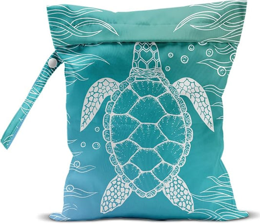Waterproof Wet Bag for Swimsuit, Travel Beach Wet Dry Bag, Hidden Zipper Reusable Turtle Wet Bags, for Travel Beach Wet Swimsuits Toiletries Diapers Dirty Gym Clothes Laundry Bag-CubbioJoy