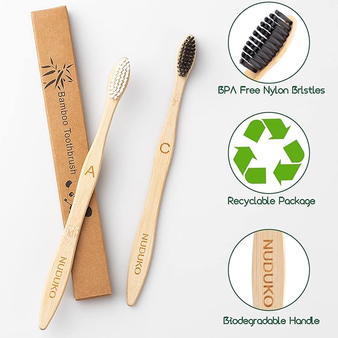 Biodegradable Bamboo Toothbrushes, 10 Piece BPA Free Soft Bristles Toothbrushes, Natural, Eco-Friendly, Green and Compostable-CubbioJoy