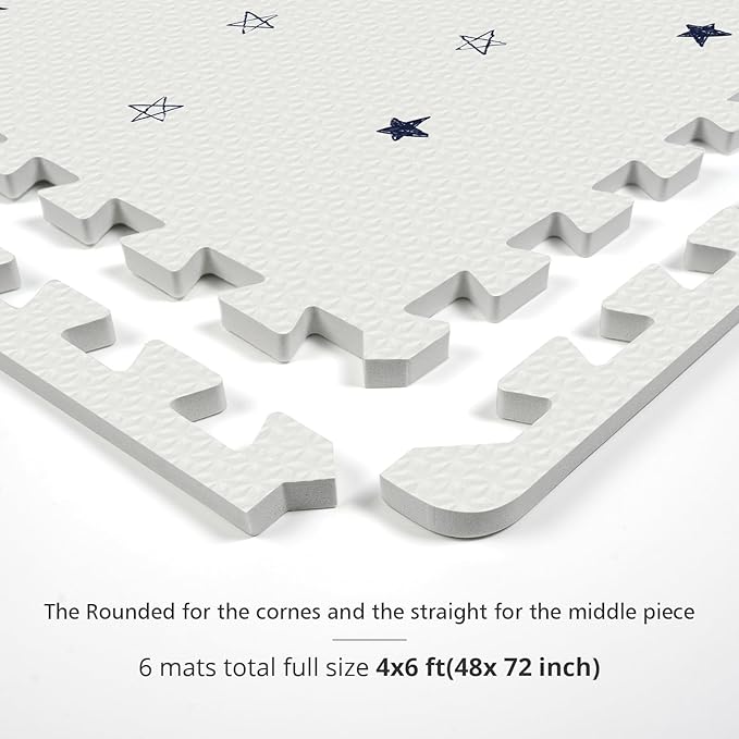 Baby Foam Play Mat, PIGLOG 72x48 Baby Crawling Mat, Floor Mats for Kids for Infants with Interlocking Floor Tiles, Toddler Playmats for Indoor and Outdoor, Easy to Clean Playroom Mats, Star-CubbioJoy