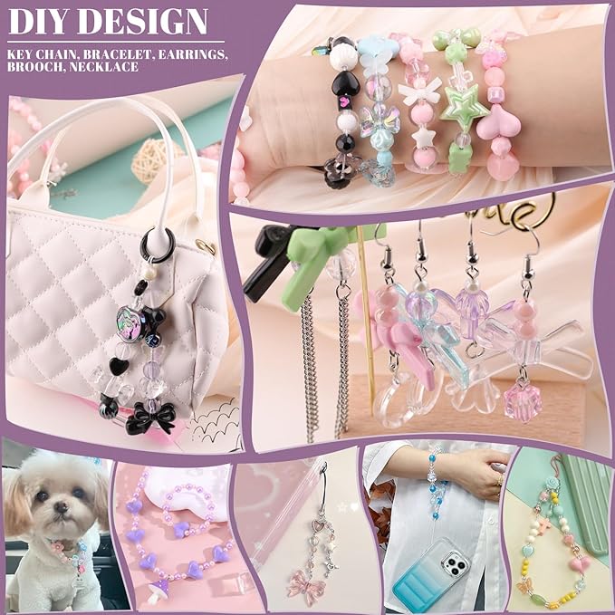 Assorted 170-230PCS Blue Acrylic Beads for Bracelet Making, Flower Bow Butterfly Candy GummyBear Aesthetic Bracelet Charms,Cute Beads for Jewelry Making DIY Necklace Keychain Phone Charm-CubbioJoy