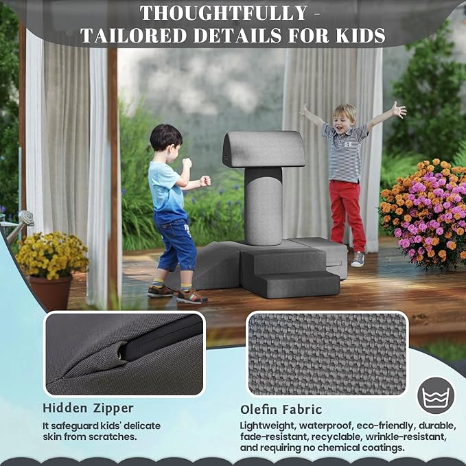 jela Foam Blocks 6Pcs Soft Play Equipment Waterproof Fabric, UV Resistant Toddler Climbing Toys Indoor& Outdoor Soft Play Climbing for Toddlers, Lightweight Climbing Blocks for Babies, Kids (Darkgrey)-CubbioJoy