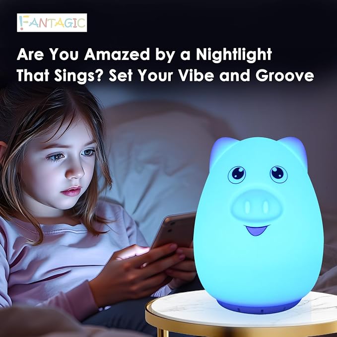Combined Bluetooth Speaker & Nightlight With 9 Color Emissions, Child Friendly Silicone & BPA Free, USB Recharging, Receives Audio From Computer, Phone Or Tablet, and includes Remote Control (Pig)-CubbioJoy
