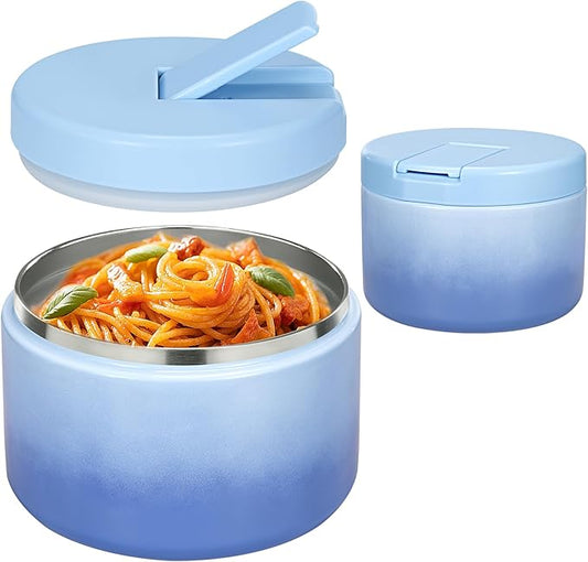 12oz Insulated Vacuum Food Jar with Buckle Lid Wide Mouth Soup Thermo for Hot Food Kids Leakproof Stainless Steel Lunch Container (Gradient Blue, 12OZ)