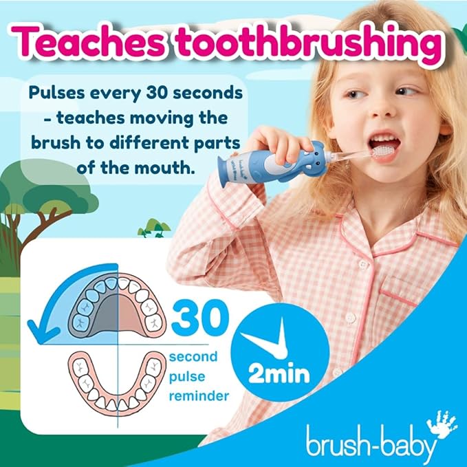 brush-baby WildOnes Kids Electric Rechargeable Toothbrush Elephant, 1 Handle, 3 Brush Heads, USB Charging Cable, for Ages 0-10 (Elephant)-CubbioJoy