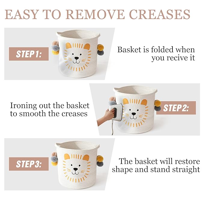 INough Toy Storage Baskets Cute Laundry Basket with Handles Dog Toy Storage Basket Durable Large Cotton Rope Storage Bins Home Organizer Solution for Office, Bedroom, Closet, Toys & Laundry (Lion)-CubbioJoy