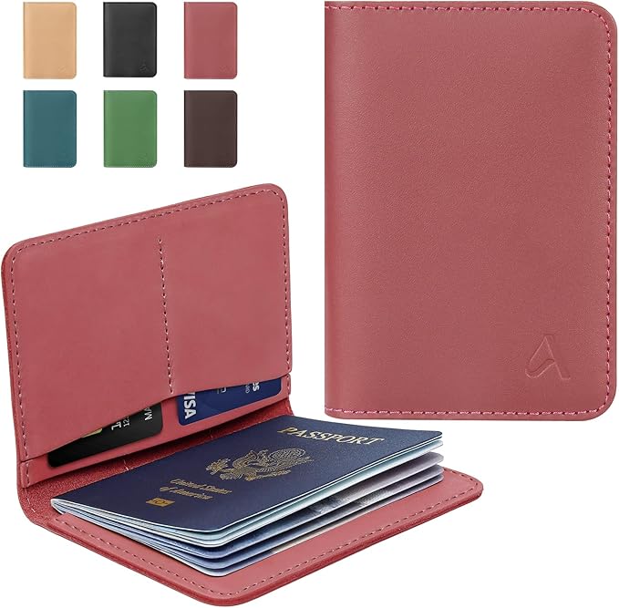 ALLIVE Passport Holder for Travel Women Men,Genuine Leather Passport Cover Wallet,Travel Must Haves Airport Essentials Travel Gifts Pink-CubbioJoy