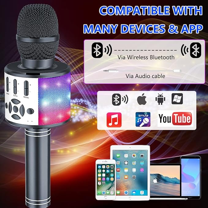 Amazmic Kids Karaoke Microphone Machine Toy Bluetooth Microphone Portable Wireless Karaoke Machine Handheld with LED Lights, Gift for Children Adults Birthday Party, Home KTV(Gray)-CubbioJoy