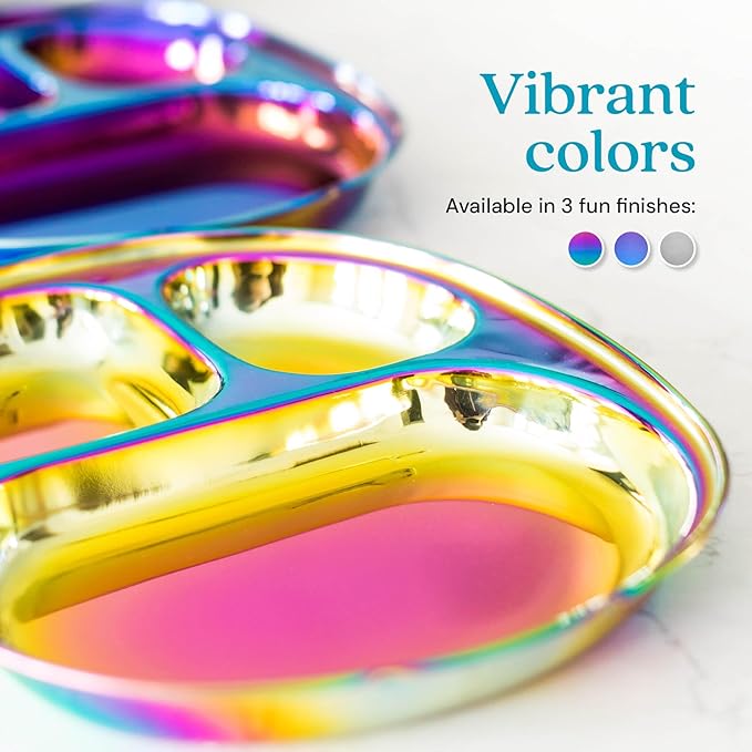 Ahimsa Stainless Steel Kids Plates - Divided Toddler Plates, Pediatrician Designed, Non Toxic Toddler Plate, BPA Free & Dishwasher Safe (Rainbow Single)-CubbioJoy