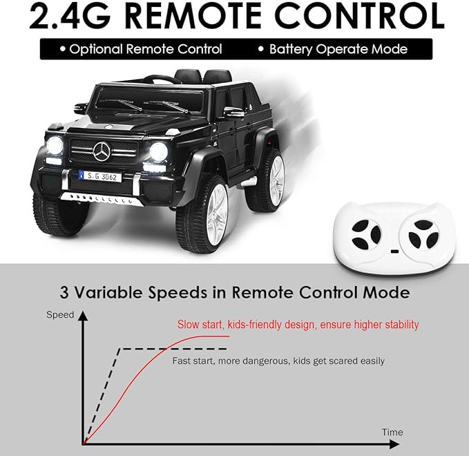 Costzon Ride on Car, Licensed Mercedes-Benz Maybach, 12V Battery Powered Vehicle Toy w/ 2 Motors, Remote Control, 3 Speeds, Lights, Horn, Music, Aux, Storage, Truck, Electric Car for Kids (Black)-CubbioJoy