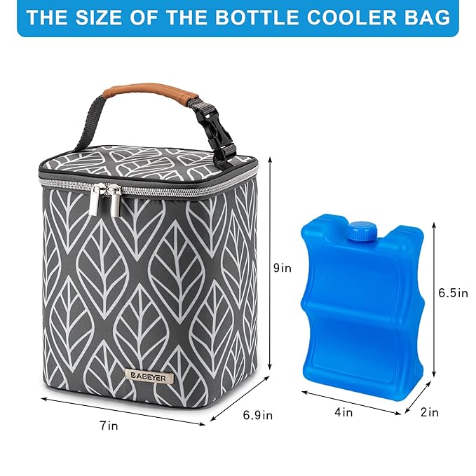 Breast Milk Cooler Bag with Ice Pack Fits 4 Baby Bottles Up to 9 Ounce, Baby Bottle Bag for Nursing Mom Daycare-Grey-CubbioJoy