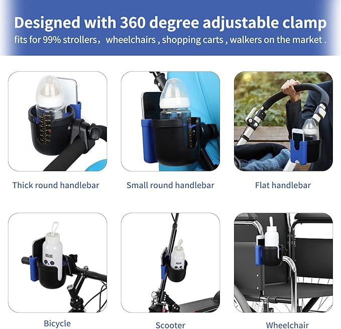 Accmor Stroller Cup Holder with Phone Holder, Bike Cup Holder, Universal Cup Holder for Uppababy Nuna Doona Strollers, 2-in-1 Cup Phone Holder for Stroller, Bike, Wheelchair, Walker, Scooter-CubbioJoy