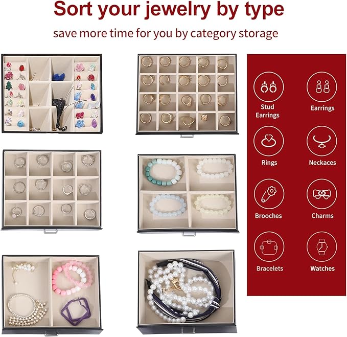 BOOVO Jewelry Box For women, 6 Layer Large Jewelry Organizer With Mirror, Multi-Function Storage Box With Lock, Accessory Holder With 5 Drawers, For Earrings Necklace Ring Bracelet (Black)-CubbioJoy