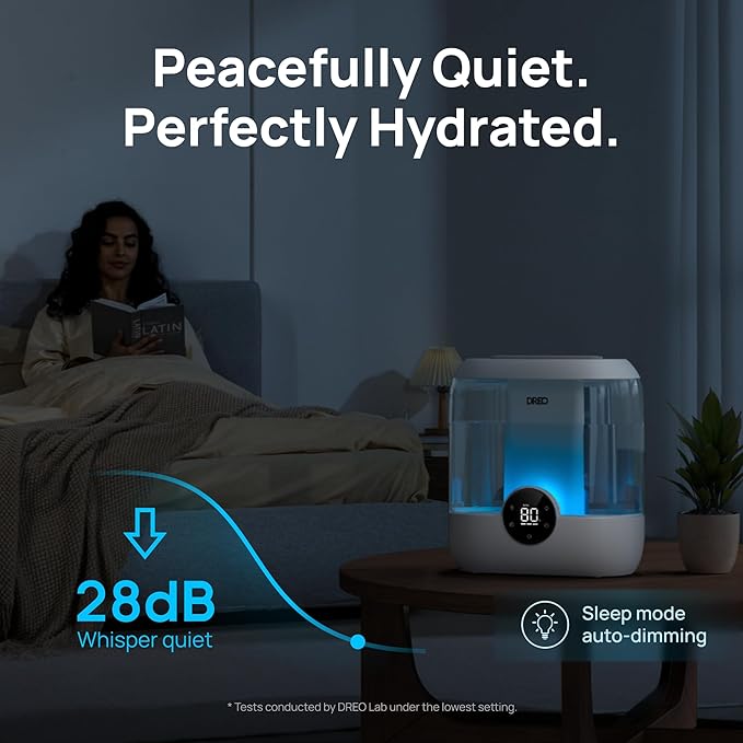 Dreo Smart Humidifiers for Bedroom, 6L Top Fill Supersized Cool Mist Humidifier for Large Room, 60 Hour Runtime, Quiet Ultrasonic Humidifiers for Plants, Baby, Indoor, Home, Night Light, White-CubbioJoy