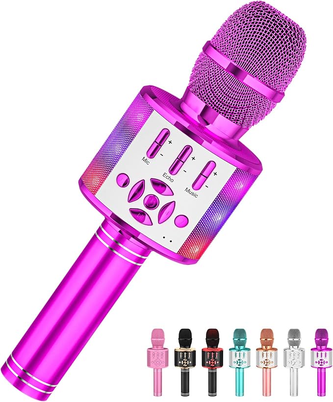 Amazmic Kids Karaoke Microphone Machine Toy Bluetooth Microphone Portable Wireless Karaoke Machine Handheld with LED Lights, Gift for Children Adults Birthday Party, Home KTV(Purple)-CubbioJoy