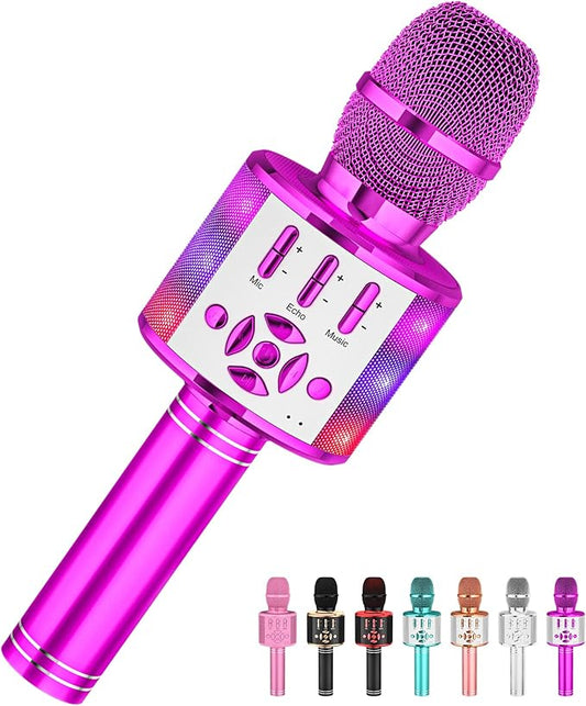 Amazmic Kids Karaoke Microphone Machine Toy Bluetooth Microphone Portable Wireless Karaoke Machine Handheld with LED Lights, Gift for Children Adults Birthday Party, Home KTV(Purple)-CubbioJoy
