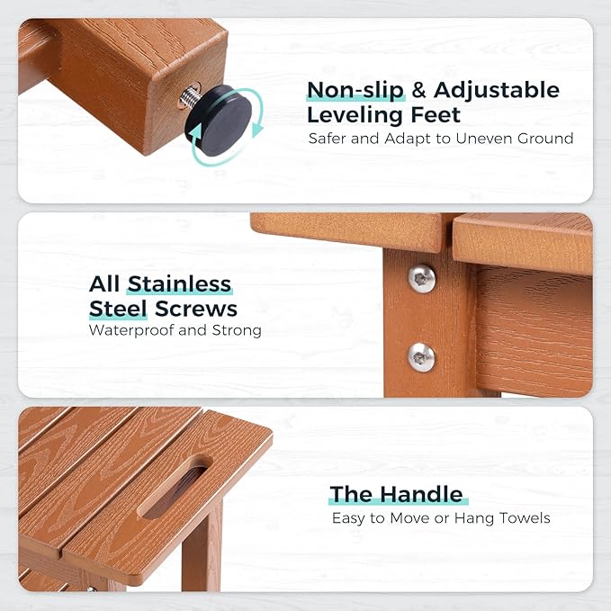 35" Shower Bench, Waterproof Poly Lumber Shower Stool for Shaving Legs, Shower Chair Seat Holds up to 400lbs, Bathroom Bench for Inside Shower, Non-Slip (Brown)-CubbioJoy