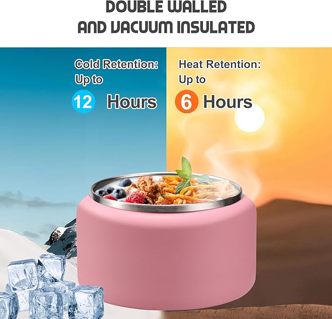 13.5oz Soup Thermo for Hot Food Kids with Buckle Lid Insulated Vacuum Food Jar Wide Mouth Leakproof Stainless Steel Lunch Container- Pink-CubbioJoy