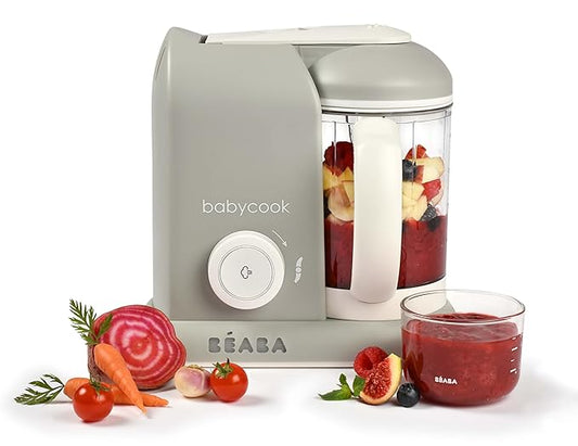 BEABA Babycook Solo 4 in 1 Baby Food Maker, Baby Food Processor, Steam Cook + Blend, Lrg Capacity 4.5 Cups 27 Servings in 20 Mins, Cook Healthy Baby Food at Home, Dishwasher Safe, Cloud-CubbioJoy