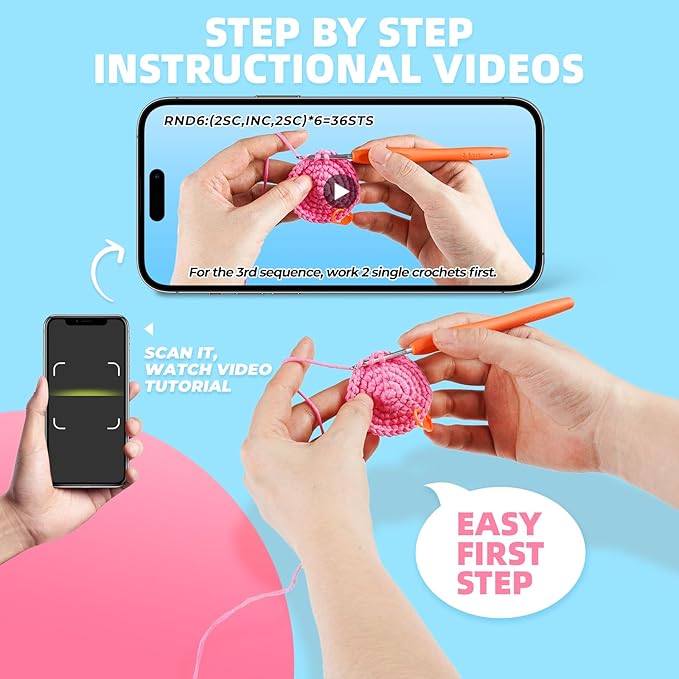 Crochet Kit for Beginners, Learn to Crochet, Include Easy Knitting Soft Yarn, Step-by-Step Video Tutorial, Hook, Holiday Birthday Gift for Adults and Kids(2 Pack Blowfish)-CubbioJoy