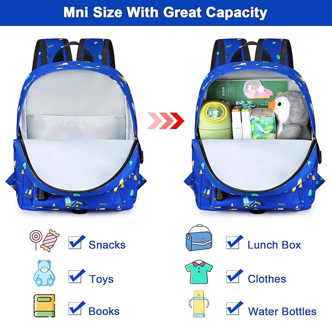 Accmor Toddler Backpack Leash, Mini Child Backpack with Anti Lost Wrist Link, Cute Kids Backpack Leash Walking Harness for Outdoor Travel, Small Excavator Backpack Tether for Baby Boys Girls Ages 1-3-CubbioJoy