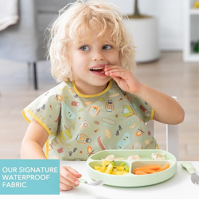 Bumkins Bibs - Toddler Bibs, Waterproof, Large for 1-3 Years, Short Sleeve-CubbioJoy