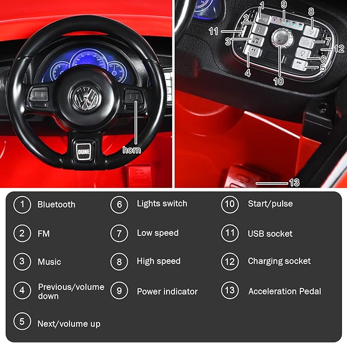 Costzon Ride on Car, 12V Licensed Volkswagen Beetle Battery Powered Vehicle w/Remote Control, Spring Suspension, Lights, USB, Horn, Music, 4 Wheeler for Boy Girl Gift, Electric Car for Kids (Red)-CubbioJoy