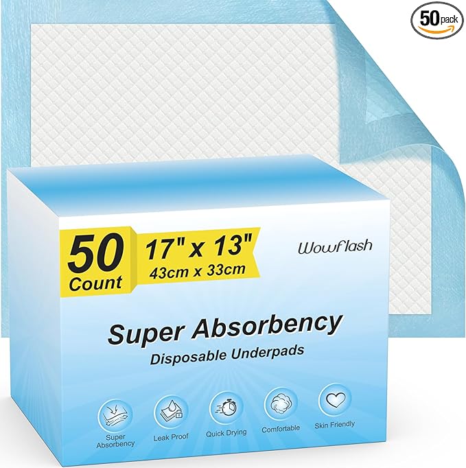 50 Count Super Absorbency Disposable Underpads, Leakproof Quick Drying Disposable Pads for Baby, Puppy and Adults, Disposable Changing Pads for Baby, Disposable Diaper Changing Pads, 17” x 13”-CubbioJoy