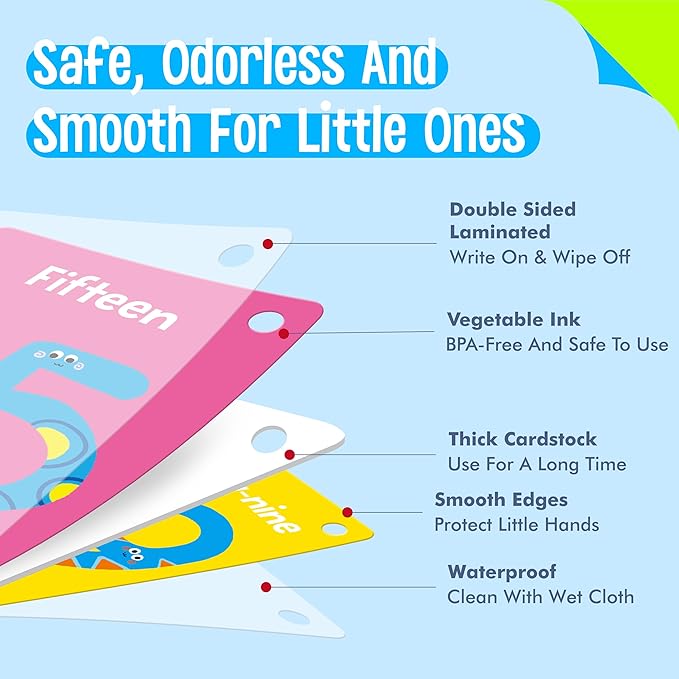 51 PCS Number Flashcards, 0-50 Double Sided Printed Cards with 2 Reclosable Rings, Learn Numbers, Learn to Count-Fun Learning and Educational Flashcards Learning Tool for Kids, Preschoolers, Toddlers-CubbioJoy