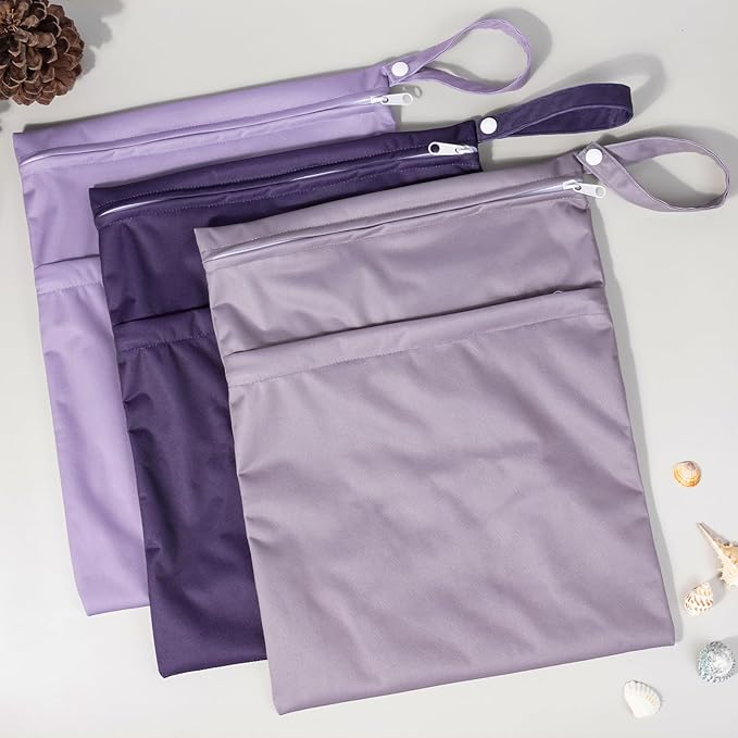ALVABABY 3pcs Cloth Diaper Wet Dry Bags Waterproof Reusable with Two Zippered Pockets Travel Beach Pool Daycare Soiled Baby Items Yoga Gym Bag for Swimsuits or Wet Clothes 3L-ZM08-CubbioJoy