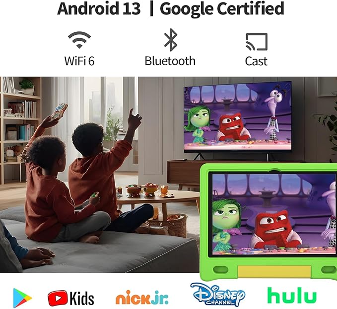 JREN Kids Table 10.1" ｜Android 14 Tablet for Kids｜64GB Storage｜Octa-Core｜WiFi ｜Cameras｜Parental Control｜Kids Content｜Case Included Great Gift for Children Ages 3-12 Years Old Green-CubbioJoy