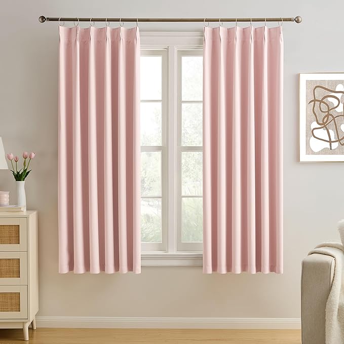 KEQIAOSUOCAI Pinch Pleated Baby Pink Blackout Curtains 72 Inches Long, Sound & Light Reducing Room Darkening Drape for Girl's Bedroom(2 Panels, W40 x L72)-CubbioJoy