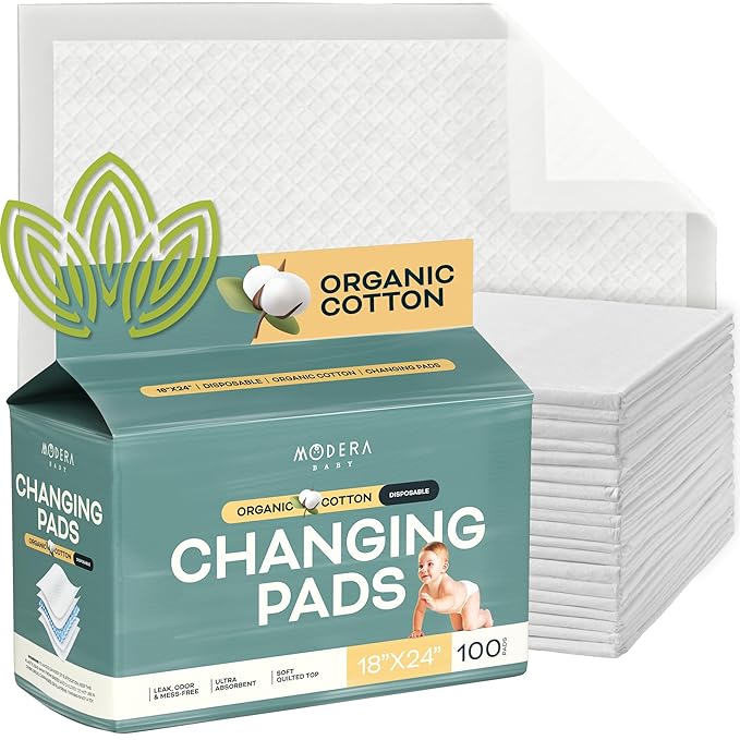 Organic Cotton Disposable Changing Pad Liners | Large 18x24 Hypoallergenic Ultra Absorbent & Waterproof Super Soft, Quilted Underpads for Baby Diaper Table & Travel, Leak Proof & Mess Free [100-Pack]-CubbioJoy