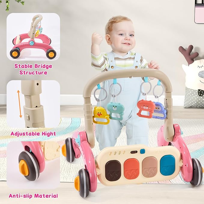 Baby Play Gym Walker Kick and Play Piano Gym for Boys Girls Play Mat Musical Tummy Time Mat Infant Christmas Newborn Gifts Toddlers (Fox Upgraded)-CubbioJoy