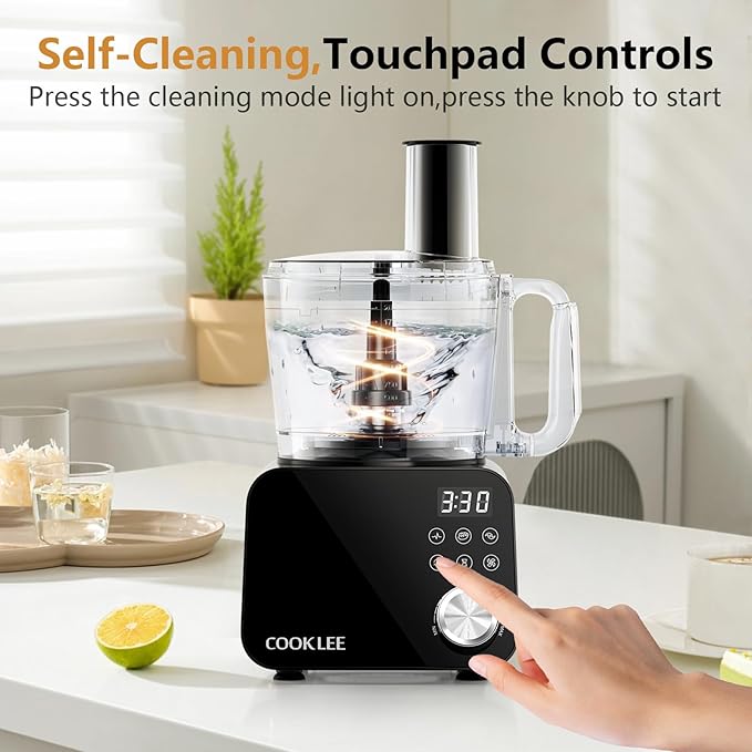 COOKLEE Food Processor, 600 Watts, 6 Functions Electric Food Chopper for Chopping, Mincing, Dicing, Shredding, Slicing, Purees & Dough with 12cup Processor Bowl, Food Chute & Pusher, Black-CubbioJoy