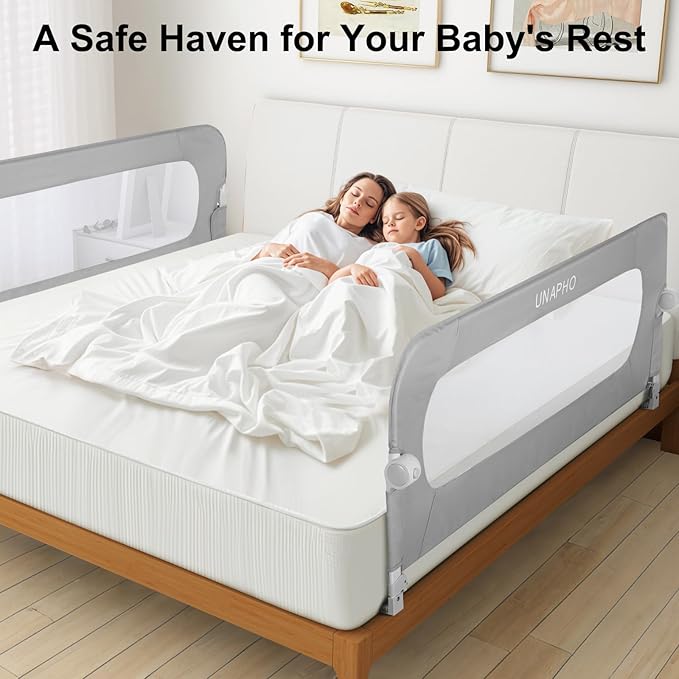 Bed Rail for Toddlers,Swing Down Kids Bed Rails Guard for Twin,Full,Queen,King,Bunk Size Bed,Extral Tall Child Bed Rail Guard with Reinforced Anchor Safety System (Grey, 59inch,1 Side)-CubbioJoy