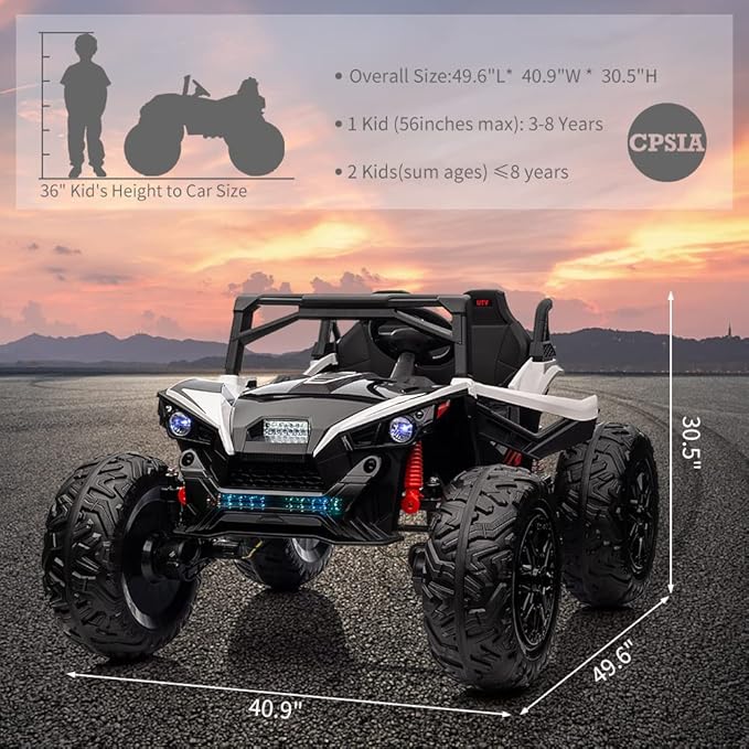 2 Seaters 24V Ride on UTV with Remote Control,10AH Battery, 400W Powerful Motors with 17" EVA Wheels, 20.5“ Seat Width Electric Ride Toy with Metal Suspension,LED Lights,Music,Horn (White)-CubbioJoy