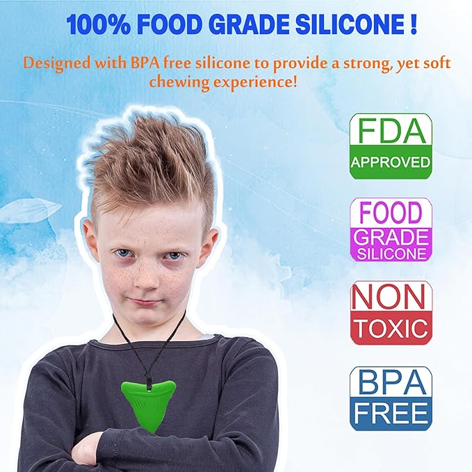 Chewy Necklaces for Sensory Kids, Silicone Chewy Necklaces for Boys and Girls with Autism, ADHD, SPD, Chewing, Oral Motor Therapy Toy-CubbioJoy