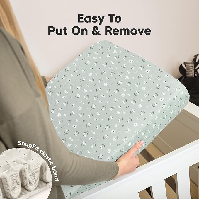 KeaBabies 2-Pack Organic Crib Sheets for Boys, Girls - 52x28 Fitted Crib Mattress Sheet Neutral, Breathable Jersey Cotton Cover for Baby Bed, Toddler Mattress, Soft & Cute Prints (Daisies)-CubbioJoy