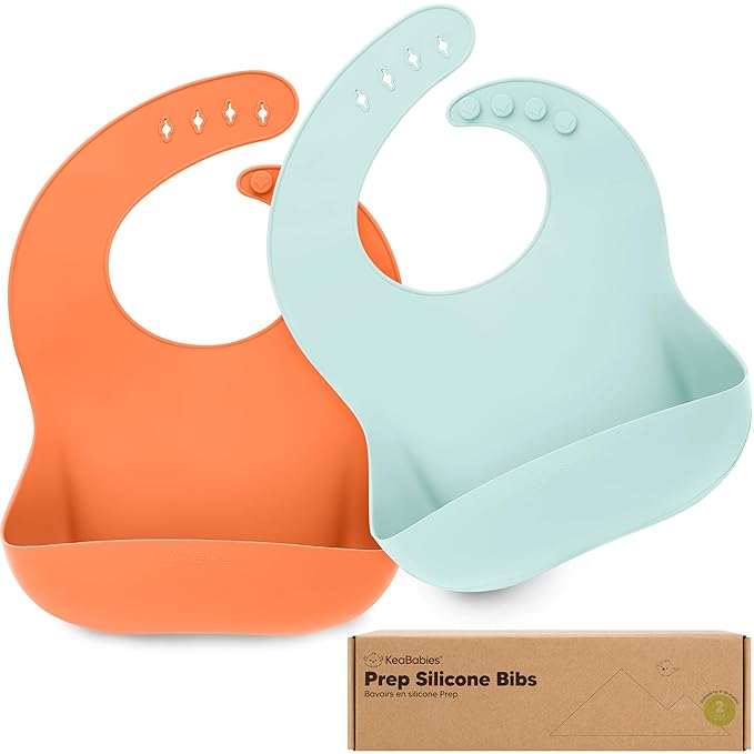 KeaBabies 2-Pack Silicone Baby Bibs for Eating - Sturdy Food-Grade Silicone Bibs for Babies Girl, Boy, Large Food Catcher, Clean & Put On Easily, Waterproof Toddler Feeding Essentials (Amaze)-CubbioJoy