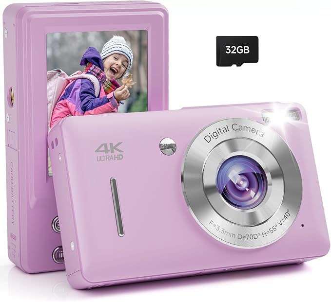 Digital Camera, 44MP FHD 1080P, 16X Zoom, 32GB SD Card, Compact Camera for Kids Teens Adults, Purple-CubbioJoy